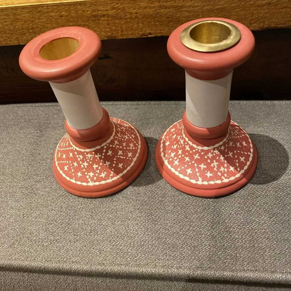 Dansk Nordic Knits Red Set Of 2 Wooden Candle Holders‎